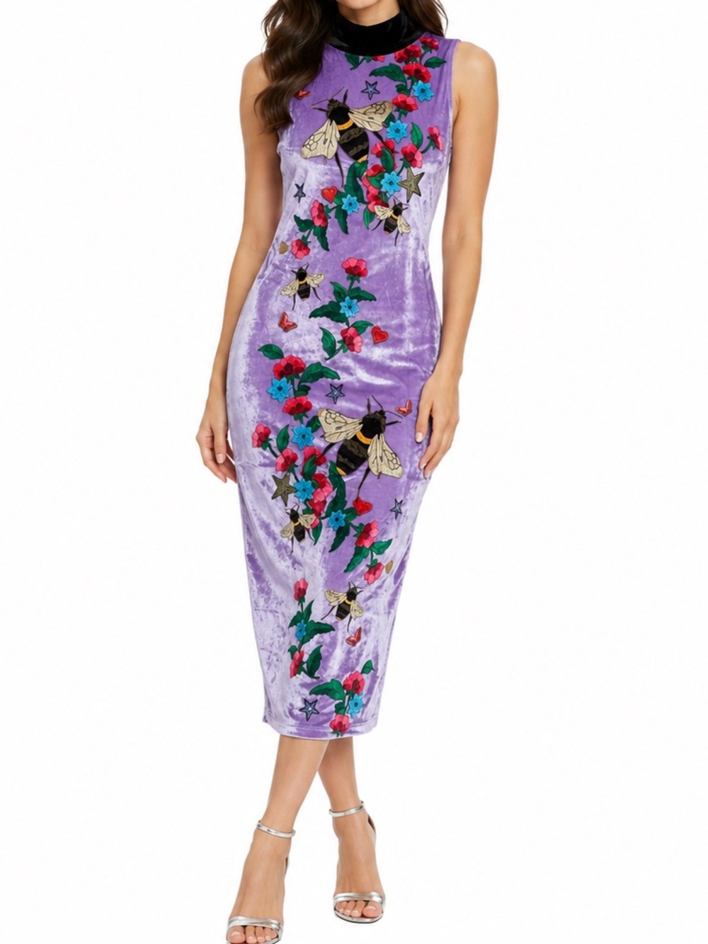 Jaded London Velvet Bee Bodycon Dress Floral Edgy Y2K Sexy Womens S